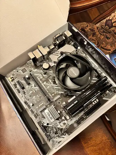 Selling great condition mother board, cpu and ram -ASUS Prime B550M-A WIFI II micro ATX motherboard...