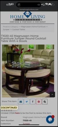 Magnussen HomeFurniture Juniper Round CocktailTable With 4 Stool