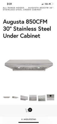 Brand new Vesta stainless steel 850 CFM range hood for sale