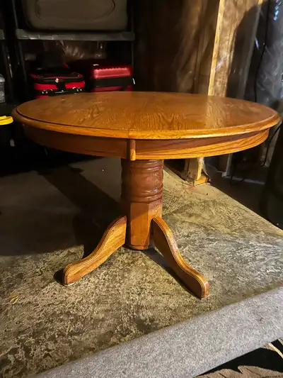 Round Wooden Pedestal Table – Classic Oak Finish, View more