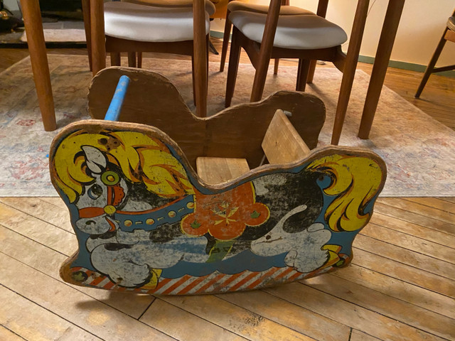 MCM Wooden Rocking Horse Toddler Chair 16”h x 23 1/2”w x 13”d in Arts & Collectibles in City of Toronto - Image 2