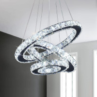 Modern LED Crystal Chandelier Light Fixtures 3 Ring Round Pendan