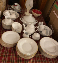 Beautiful White China dishes with gold trim 