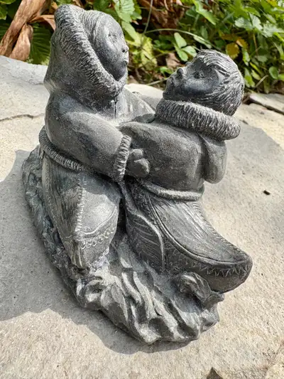 Wolf Original sculpture, Inuit/Eskimo Couple in kayak, Hand Made in Canada, 5” long
