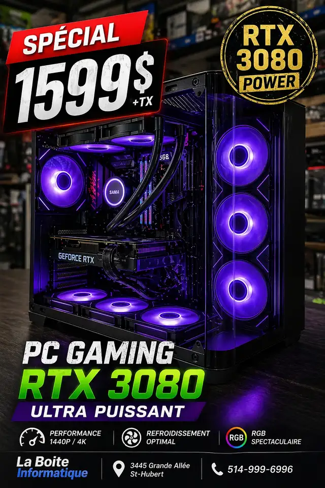 PC GAMING RTX 3080 10GB – RYZEN 7 5800X – 32GB DDR4 NVMe 1TB in Desktop Computers in Longueuil / South Shore - Image 2