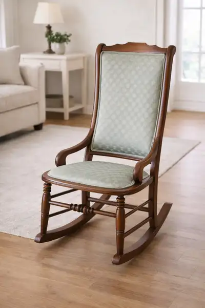 Parlor/Victorian Rocking Chair with Light Green Upholstery, View more