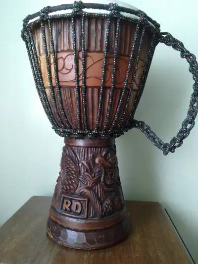Mini DJEMBE DRUM Hand Carved DRAGON 7.5" head INDONESIAN Boho, View more