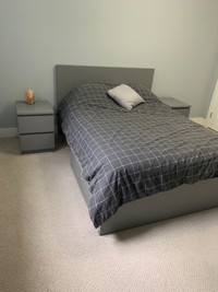 $130 Used IKEA MALM Bed Frame Grey with 2 storage boxes