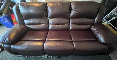 Genuine Leather Reclining Sofa in excellent condition, View more