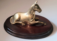 Vintage Rare Brass Horse Figurine with Wooden Base