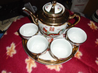 Vintage! Red Dragon Phoenix  24k Gold Leaf Chinese tea set