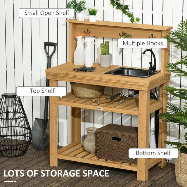 37.4" L x 19.3" W x 48" H Outdoor Potting Bench Table, Yellow in Patio & Garden Furniture in Markham / York Region - Image 5