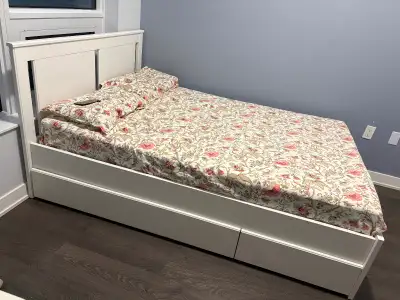 Full IKEA malm bed with storage and mattress availabl for pickup, View more
