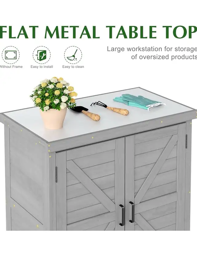 Outdoor Storage Cabinet & Potting Bench Table with Metal Top, Wo in Patio & Garden Furniture in Hamilton - Image 4