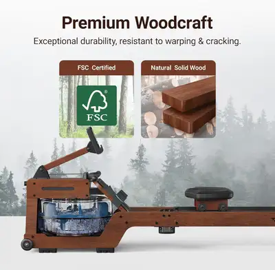 Water Rowing Machines with Wood Frame, App Compatible, View more