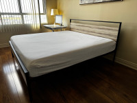 Elegant King bed frame with metal/wood headboard and footboard