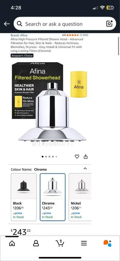 Afina High Pressure Filtered Shower Head, View more