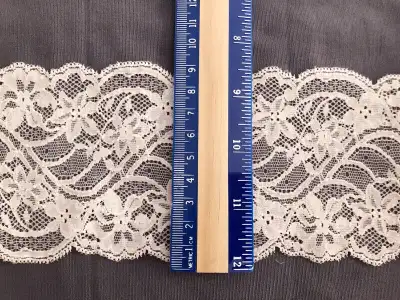 3.5" x 1.1 yds Elastic Lace Trim Floral Stretch Peach, View more