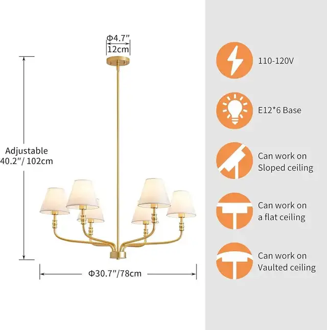 SAINT MOSSI 6-Light Gold Chandelier - Model SM-DY-24003 in Indoor Lighting & Fans in City of Toronto - Image 6