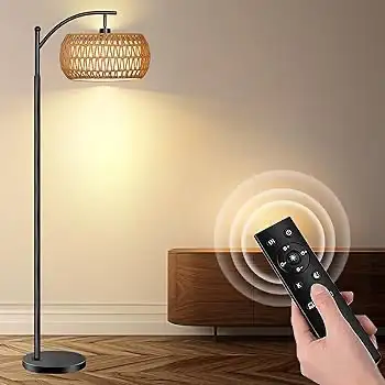 LANICHO Boho Floor Lamp with Rattan & Linen Shades, View more