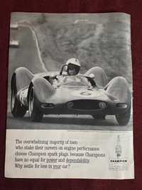 1963 Champion Spark plugs w/Roger Penske Wins G.P Original Ad