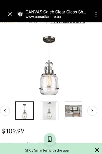 CANVAS Caleb Clear Glass Shade Ceiling Pendant Light Fixture, Br, View more