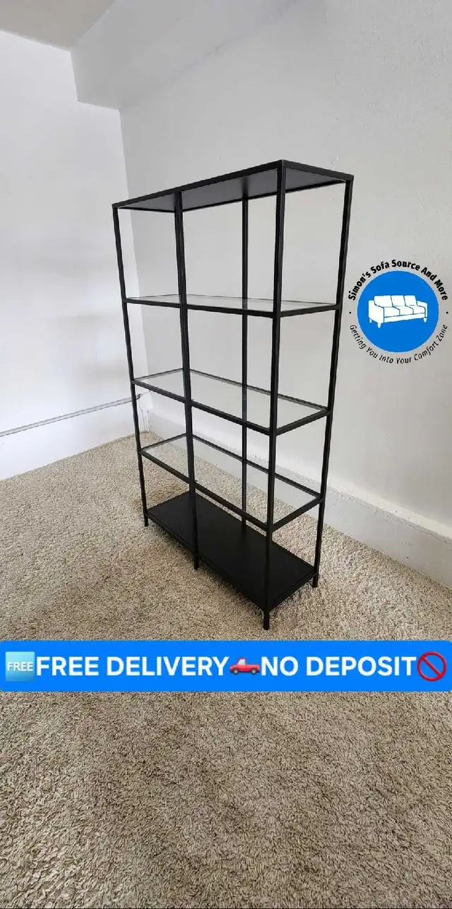FREE DELIVERY Black 5 Tier Level Glass Shelving Unit / Bookshelf in Bookcases & Shelving Units in Vancouver - Image 2