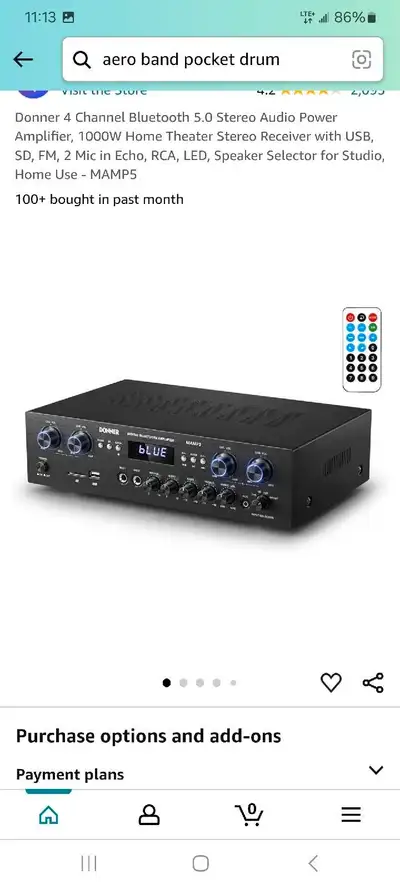 Donner 4 Channel Bluetooth 5.0 Stereo Audio Power Amplifier, View more