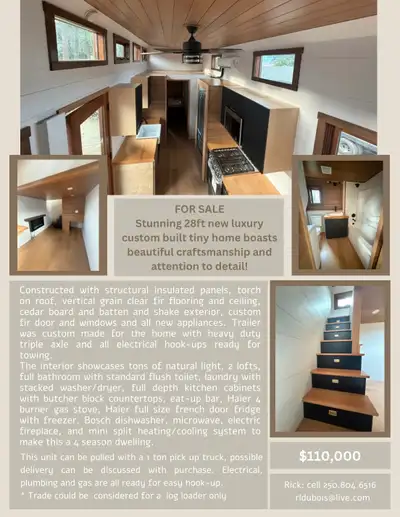 Beautiful custom built luxury, tiny home or cabin on triple axle heavy duty trailer. Already for hoo...