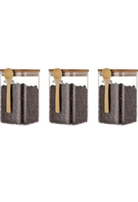 Airtight Glass Square Canisters with Bamboo Lids and Spoons