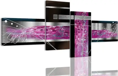 NEW Large 4 Piece Abstract Wall Art, Black and Grey Purple Canva, View more