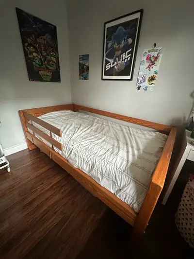 Crate Designs solid wood twin bed with rail., View more