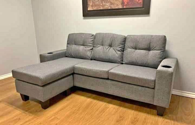 L-Shaped 3 seater fabric sofa with cupholder for sale, View more