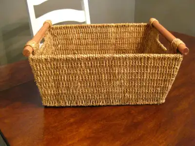 Rattan Wicker Natural Honey Colour Rectangle Basket Wood Handles, View more