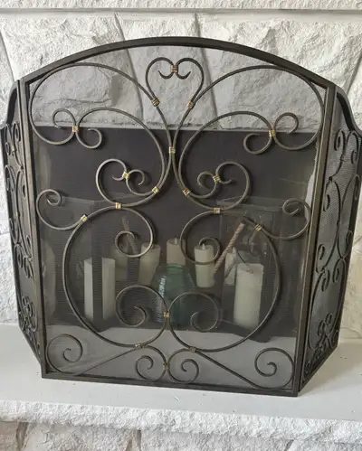 3-Panel Fireplace Screen – Scrollwork Design, View more