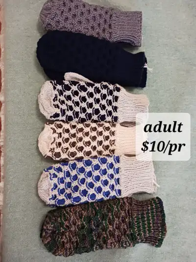 MITTS, GLOVES, SCARFS:$3-$10.  NEWFIE MITTS are new. Adult size, View more