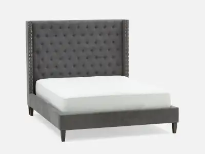 Structube Versailles upholstered queen bed frame for sale. Excellent condition, grey. Pick up only....