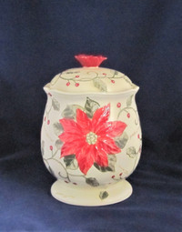Hand-Painted Glazed Poinsettia And Berries Cookie Jar  By Gibson