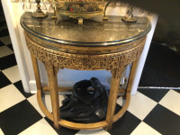 Front Hall Console Demi Lune GOLD Table Carved Black Marble