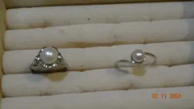 2  Pearl Rings, test genuine, one smaller,sterling lady fing, View more