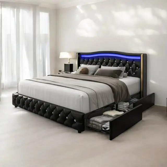 king storage led king bed frame  in Beds & Mattresses in Markham / York Region - Image 2