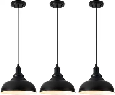 Industrial Barn Style Farmhouse Pendant Light - 3 Pack Black Kit, View more