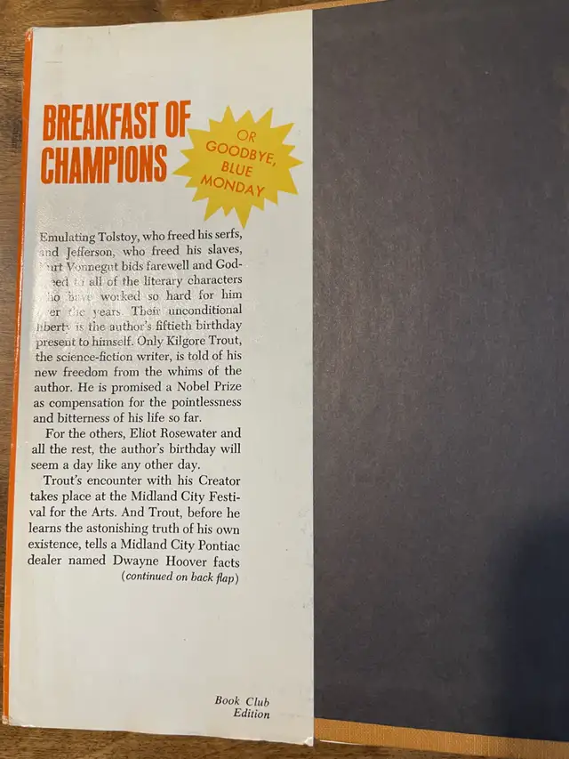 Breakfast of Champions  Kurt Vonnegut Jr. - Book Club Edition/HC in Fiction in Oakville / Halton Region - Image 4