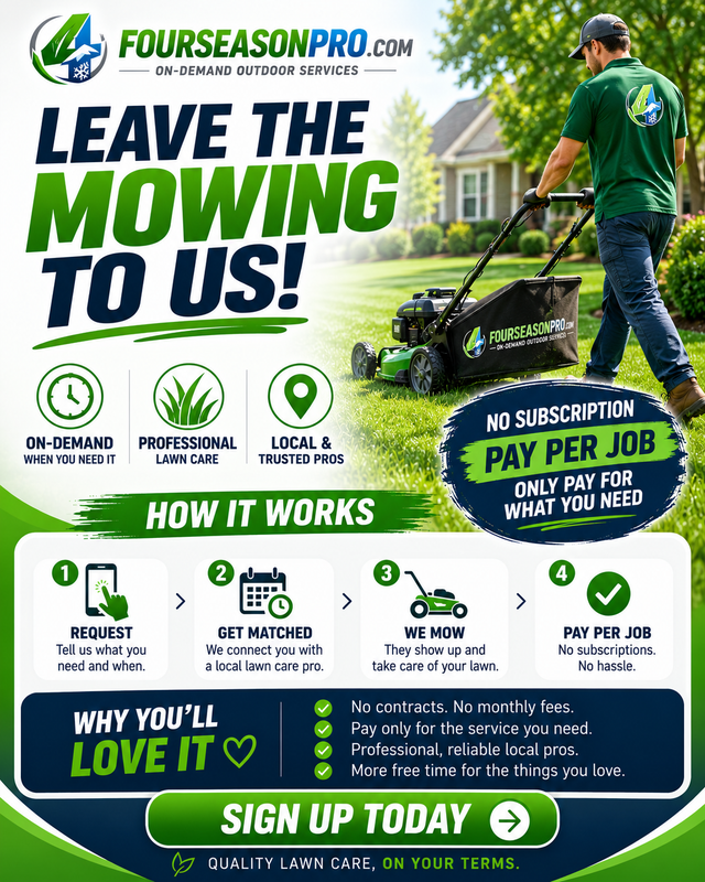 LEAVE THE MOWING TO US! ON-DEMAND LAWN CARE WHEN YOU NEED IT.