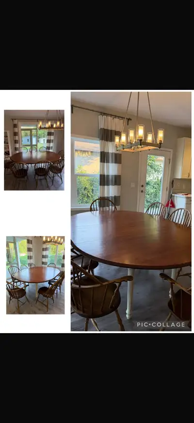 Solid Wood Oval Dining Table with 8 Windsor Chairs, View more