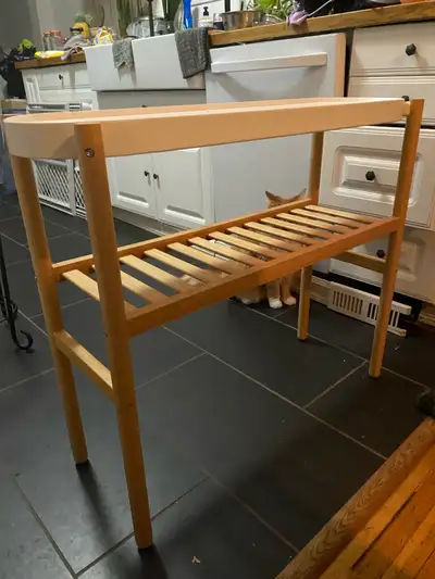 white wooden/metal shelf, View more