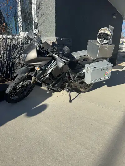 2012 KLR 650 - Tusk off-road aluminum hard panniers w/racks (boxes are easily detachable, one lid go...