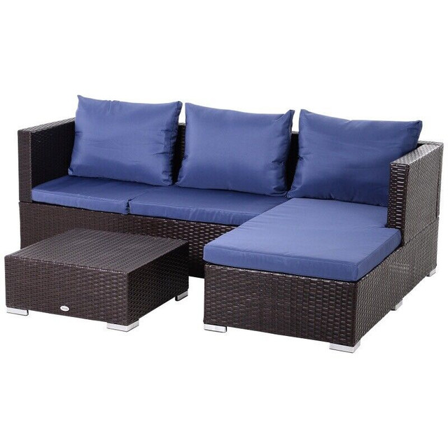 3 Piece Adjustable Seat Rattan Wicker Sofa Set Sleeping Couch Couches