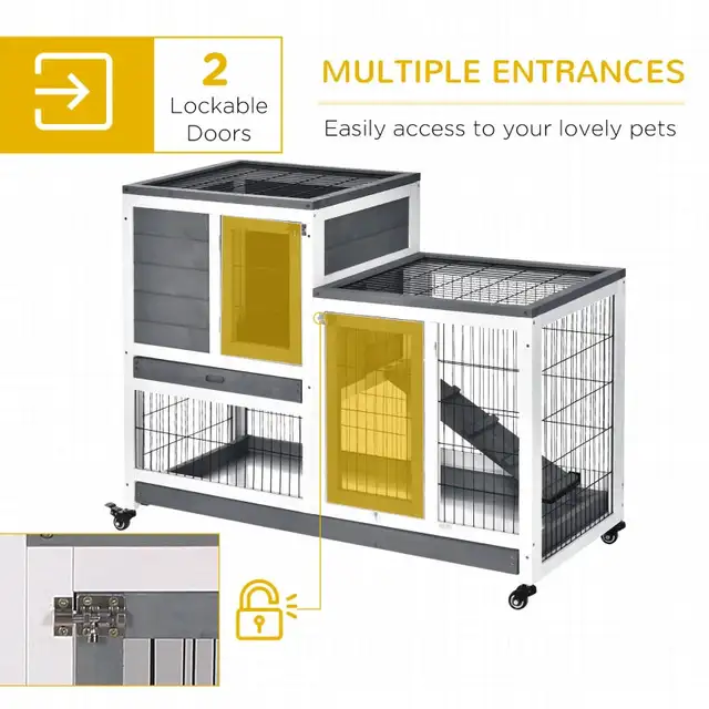 43.25" 2-tier Wooden Rabbit Hutch, Indoor Bunny Cage, 2 trays  in Accessories in Markham / York Region - Image 5