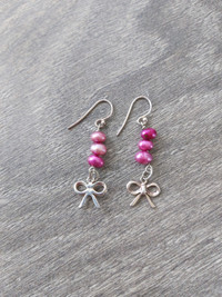 Pink Freshwater Pearl and Sterling Silver Bow Earrings